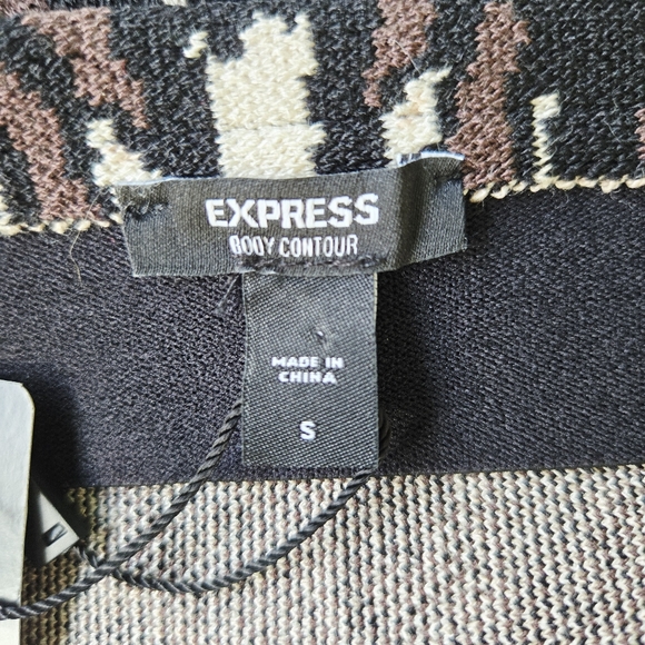 Express New Body Contour High Waist Stretch Curl Hem Brown Black Skirt Small - Picture 8 of 11